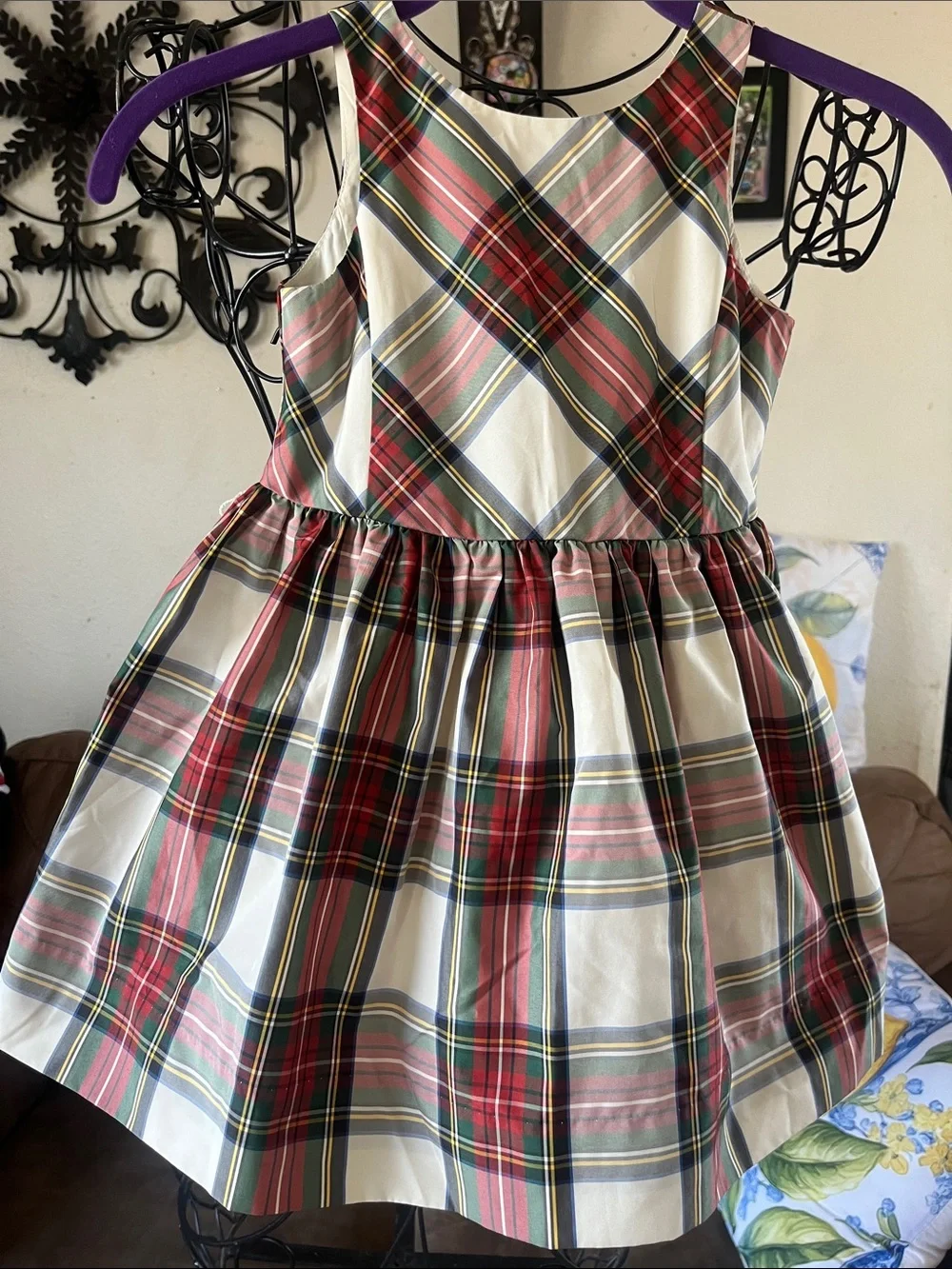 Polo by Ralph Lauren Cream Plaid Dress with Red, Green & Navy